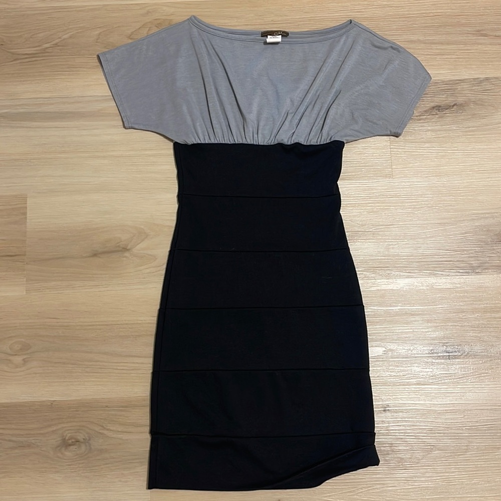 Black and gray cocktail dress dolman sleeves Small professional office wear